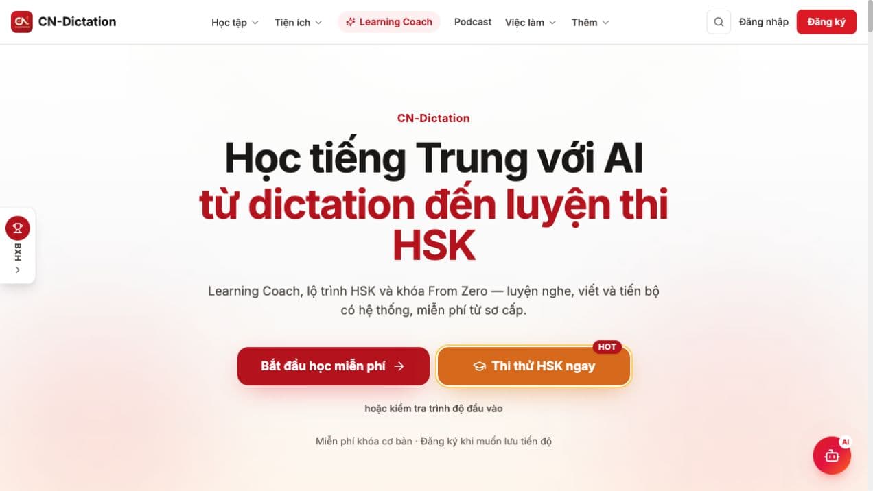 Ảnh chụp giao diện trang chủ CN-Dictation