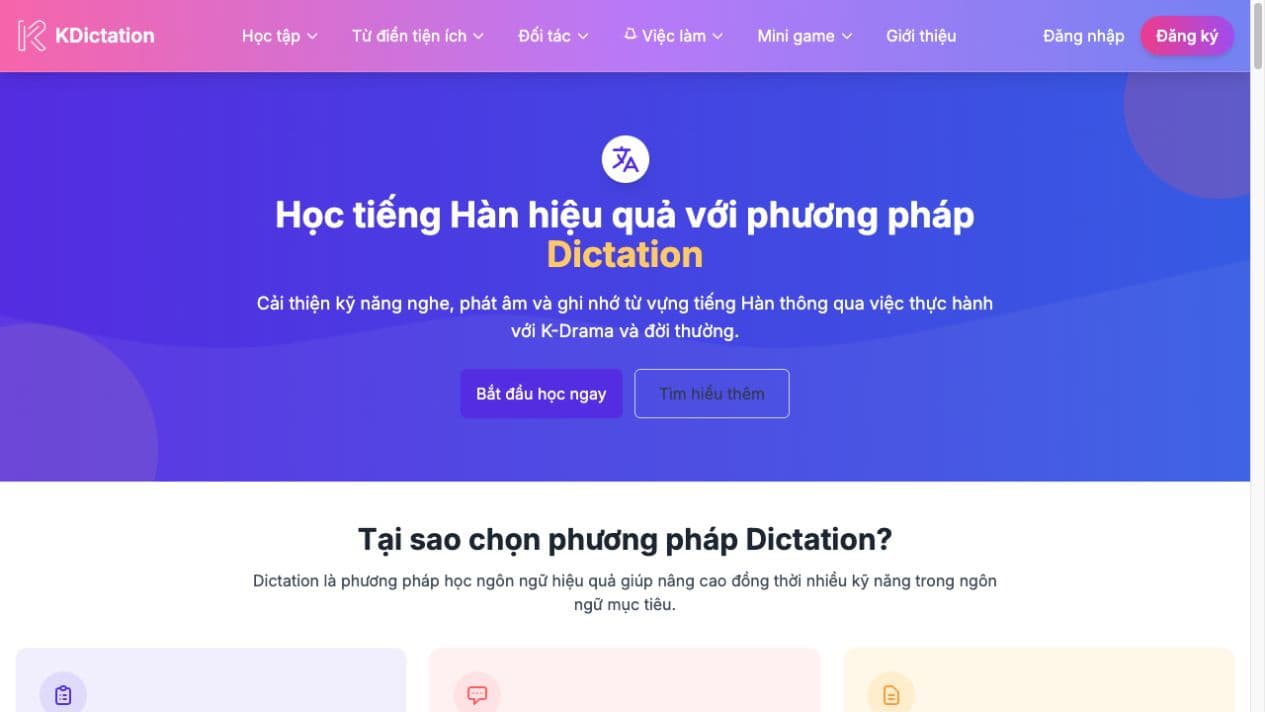 Ảnh chụp giao diện trang chủ KDictation
